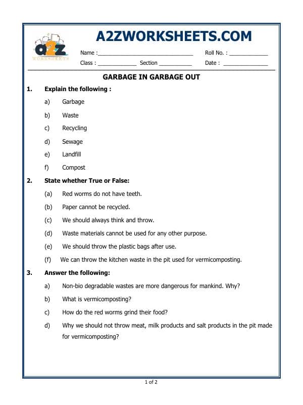 A2ZWorksheets:Science-Environment And Our Surroundings-Garbage In Garbage Out