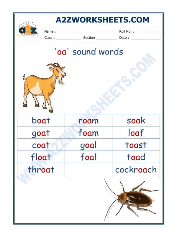 A2ZWorksheets:English-Reading-English Phonics Sounds - 'Oa' Sound Words
