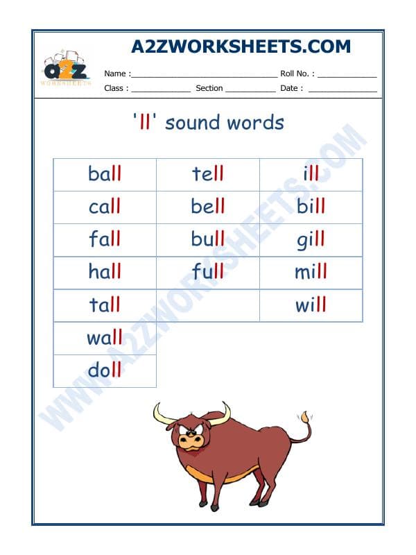 A2ZWorksheets:English-Reading-English Phonics Sounds - 'Ll' Sound Words-01