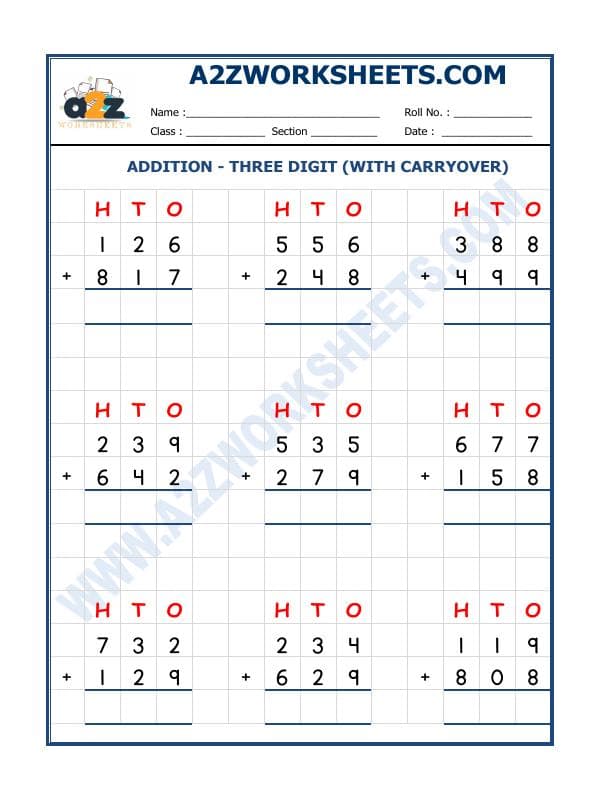 Addition - 3 Digit Addition (With Carryover)-02