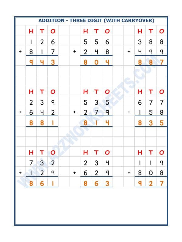 A2ZWorksheets:Maths-Addition-Addition - 3 Digit Addition (With Carryover)-02