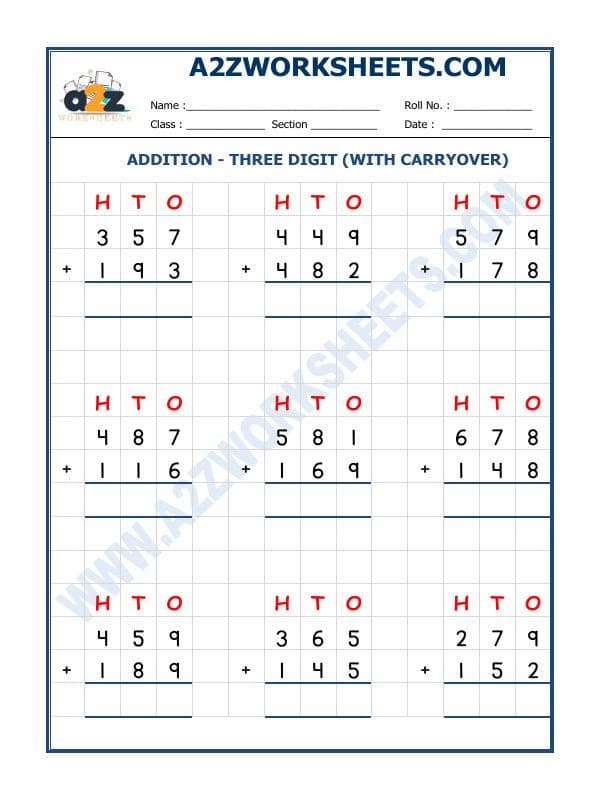 A2ZWorksheets:Maths-Addition-Addition - 3 Digit Addition (With Carryover)-04