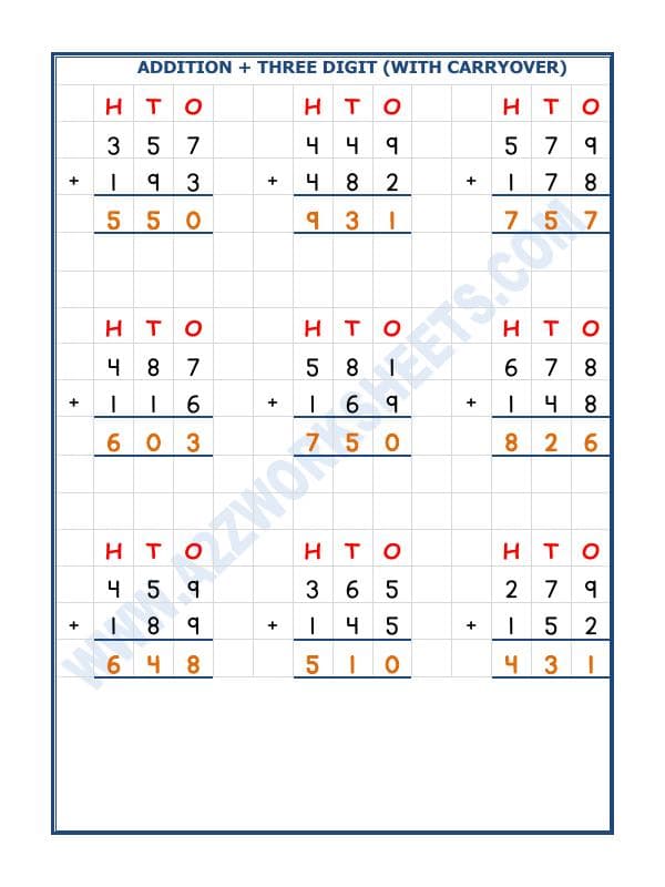 A2ZWorksheets:Maths-Addition-Addition - 3 Digit Addition (With Carryover)-04