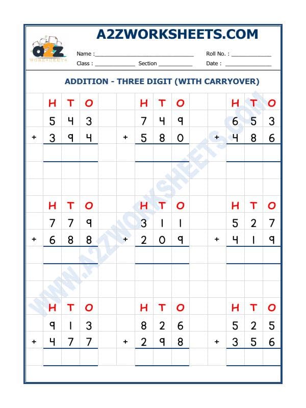 Addition - 3 Digit Addition (With Carryover)-05