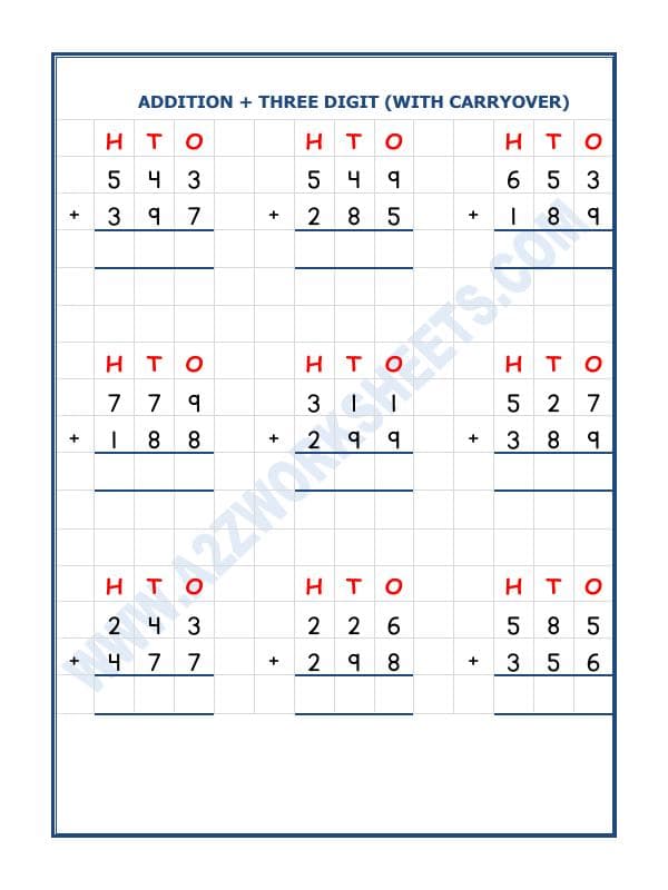 A2ZWorksheets:Maths-Addition-Addition - 3 Digit Addition (With Carryover)-05