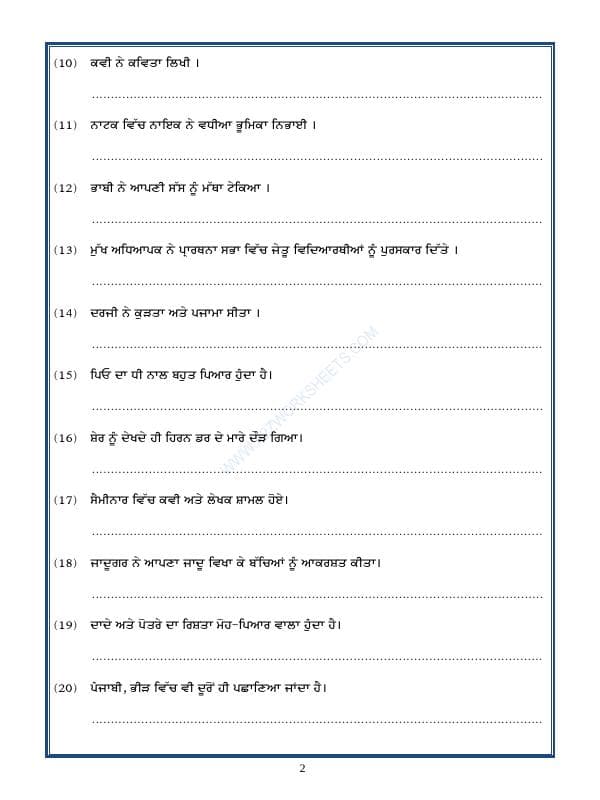 A2ZWorksheets:Language-Punjabi-Punjabi Grammar - Ling Badlo (Changing The Gender In Punjabi)