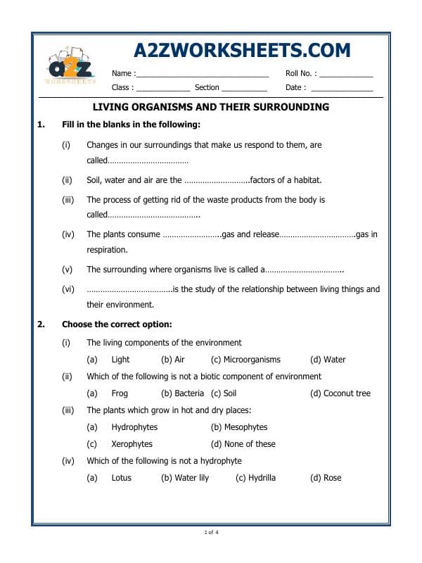 A2ZWorksheets:Science-Plants and Living Organisms-Living Organisms And Their Surrounding