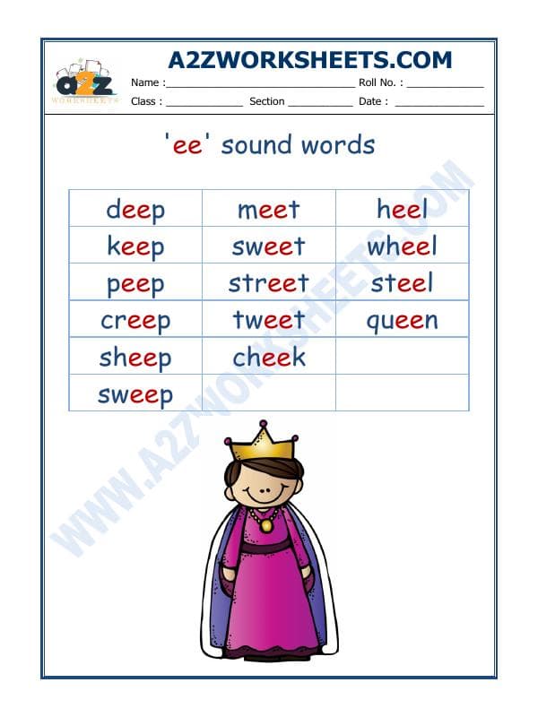 A2ZWorksheets:English-Reading-English Phonics Sounds - 'Ee' Sound Words