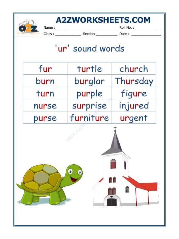 A2ZWorksheets:English-Reading-English Phonics Sounds - 'Ur' Sound Words