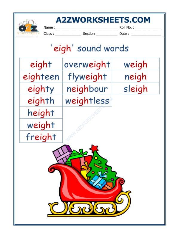 A2ZWorksheets:English-Reading-English Phonics Sounds - 'Eigh' Sound Words