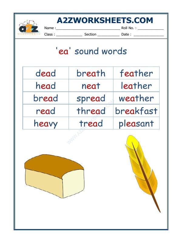 A2ZWorksheets:English-Reading-English Phonics Sounds - 'Ea' Sound Words