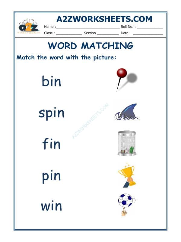A2ZWorksheets:English-Reading-Word Matching-02