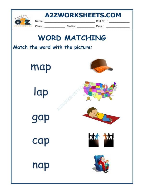 A2ZWorksheets:English-Reading-Word Matching-06