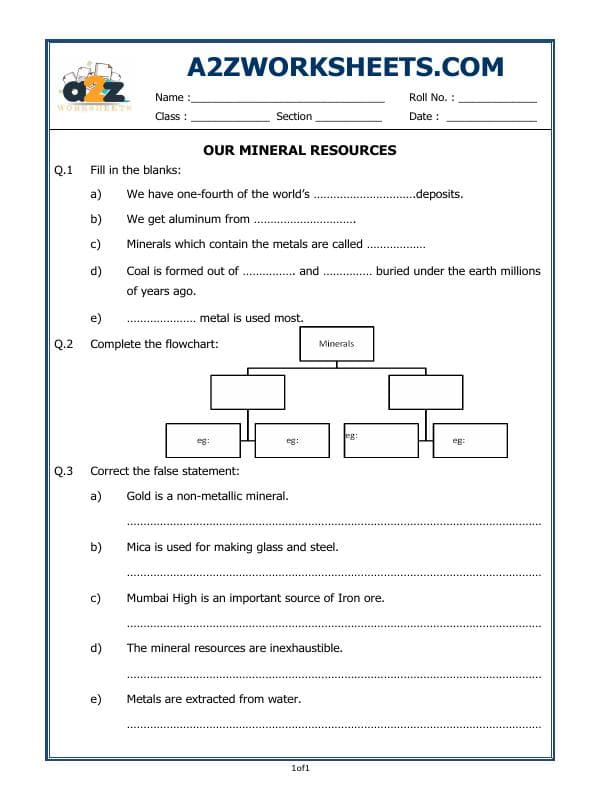 A2ZWorksheets:Science-Metals and Non-metals-Our Mineral Resources