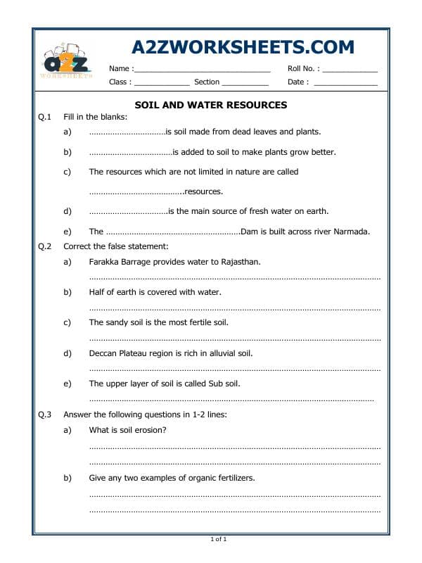 A2ZWorksheets:Science-Basic Necessities-Soil And Water Resources