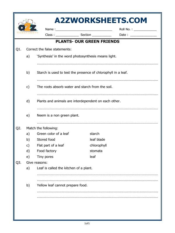 A2ZWorksheets:Science-Plants and Living Organisms-Plants - Our Green Friends