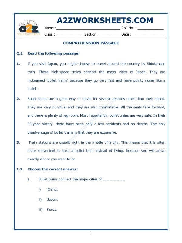 A2ZWorksheets:English-Reading-Comprehension Passage-11