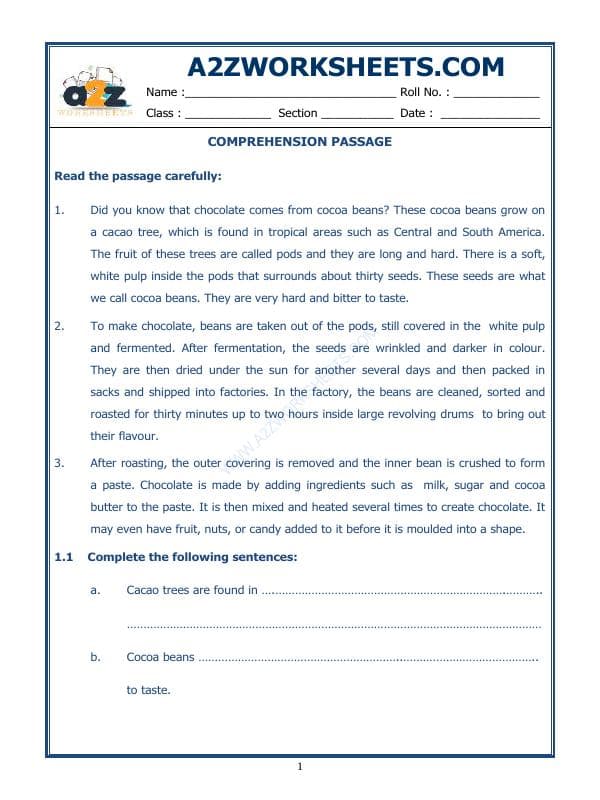 A2ZWorksheets:English-Reading-Comprehension Passage-14