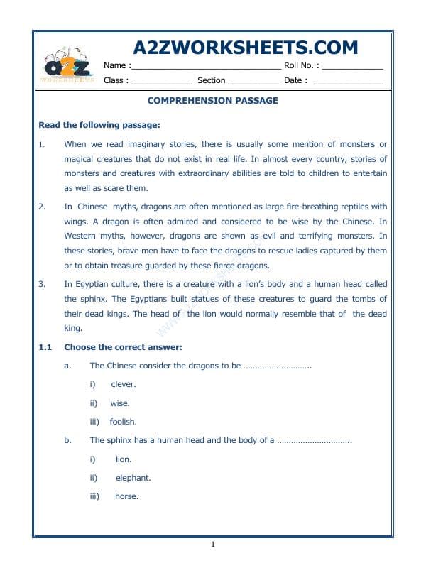 A2ZWorksheets:English-Reading-Comprehension Passage-16