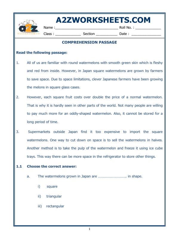 A2ZWorksheets:English-Reading-Comprehension Passage-17