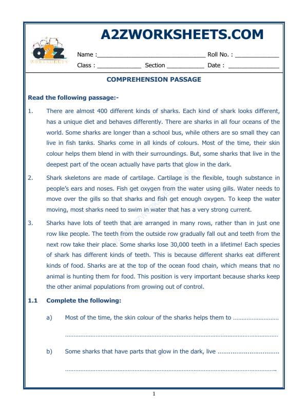 A2ZWorksheets:English-Reading-English Comprehension Passage-18