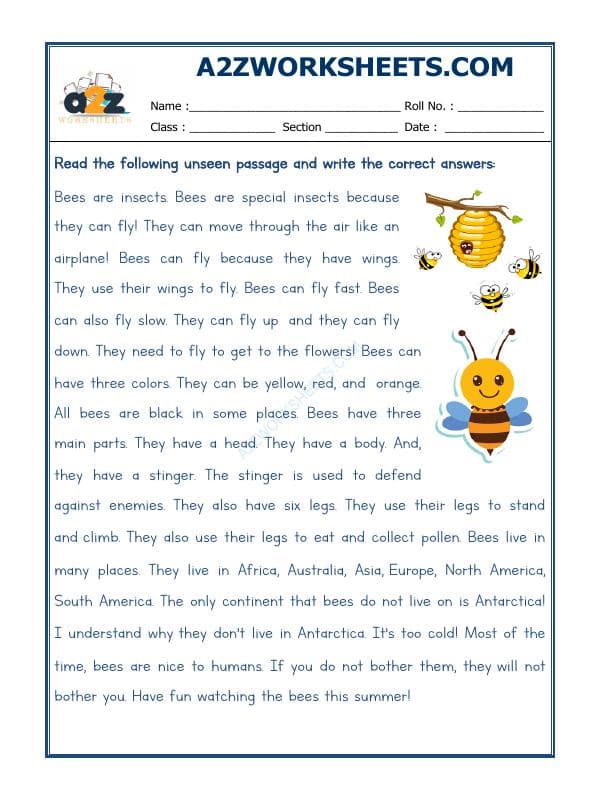 A2ZWorksheets:English-Reading-English Comprehension Passage-20