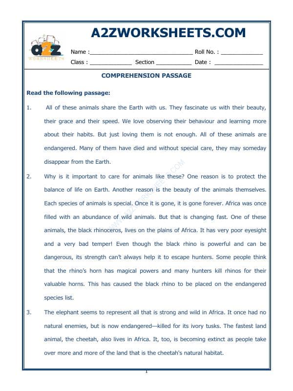 A2ZWorksheets:English-Reading-Comprehension Passage-22