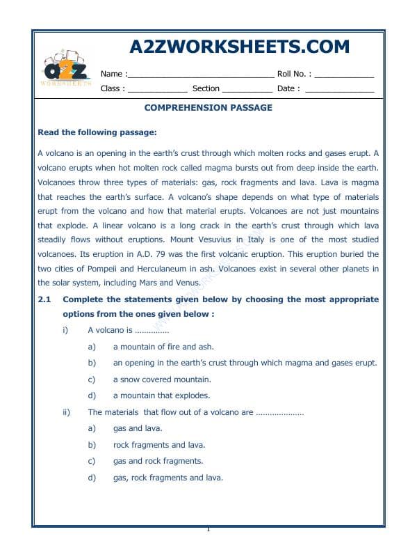 A2ZWorksheets:English-Reading-Comprehension Passage-23