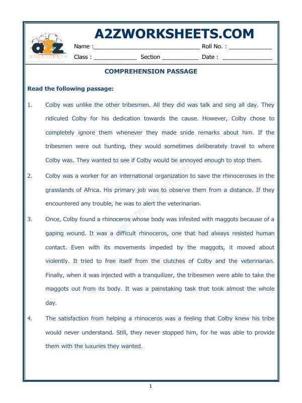 A2ZWorksheets:English-Reading-Comprehension Passage-34