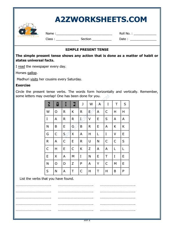 A2ZWorksheets:English-Grammar-Simple Present Tense