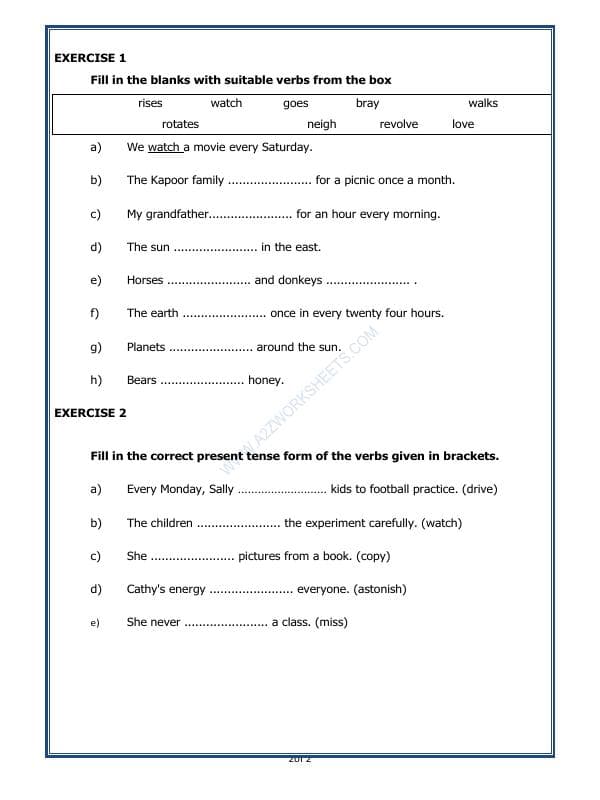 A2ZWorksheets:English-Grammar-Simple Present Tense