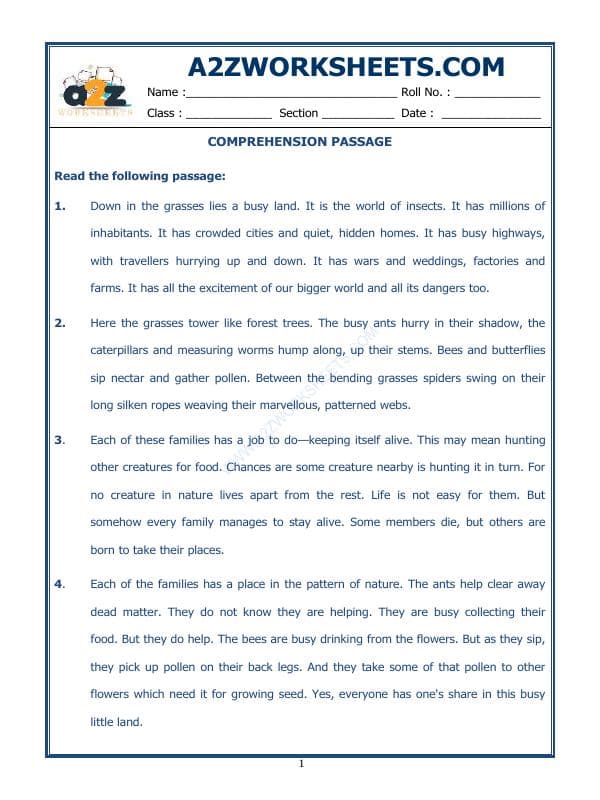 A2ZWorksheets:English-Reading-Comprehension Passage-36