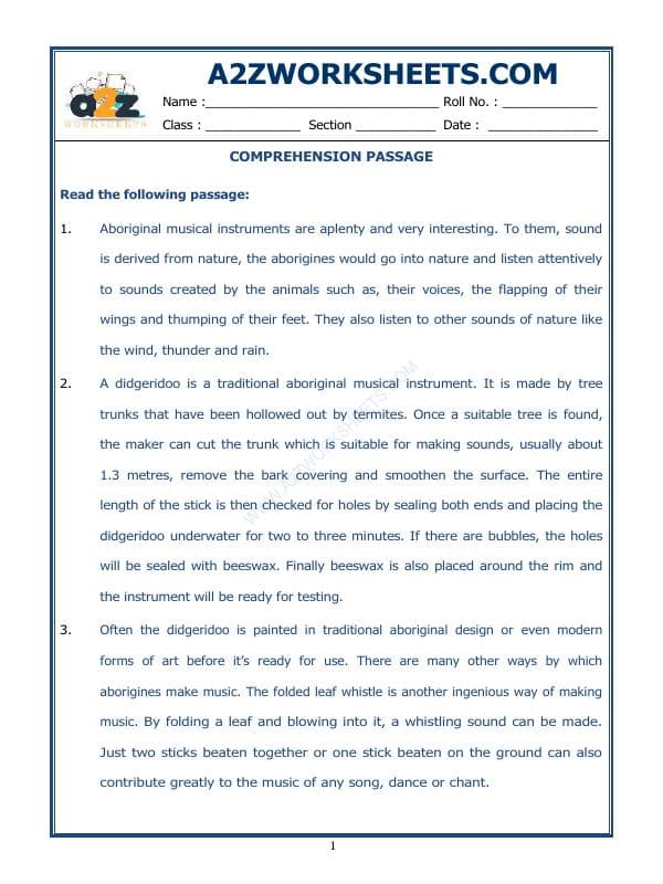 A2ZWorksheets:English-Reading-English Comprehension Passage-39