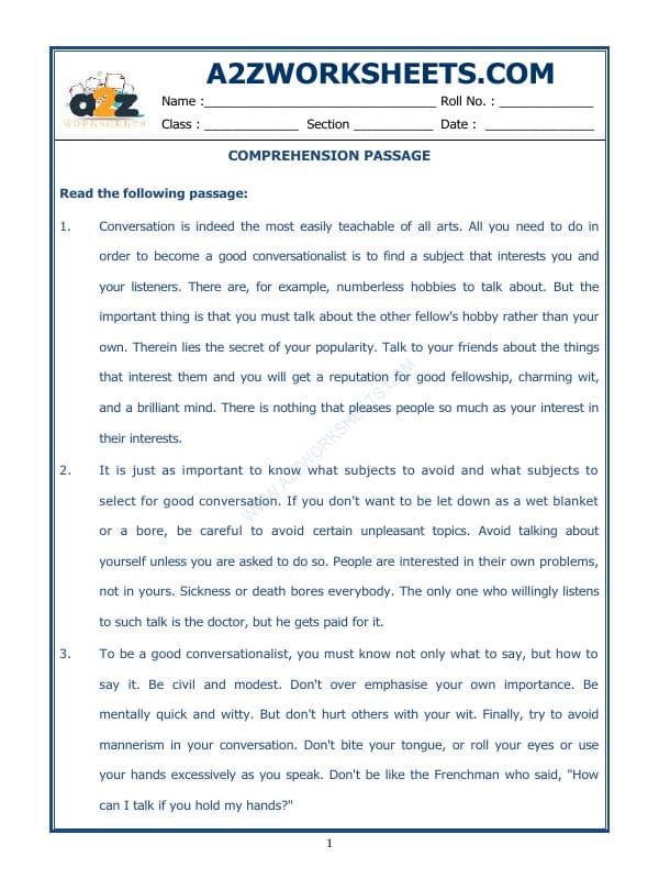 A2ZWorksheets:English-Reading-Comprehension Passage-41