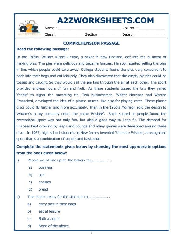 A2ZWorksheets:English-Reading-Comprehension Passage-42