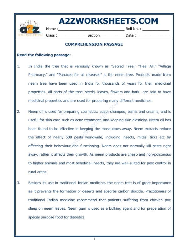 A2ZWorksheets:English-Reading-Comprehension Passage-49