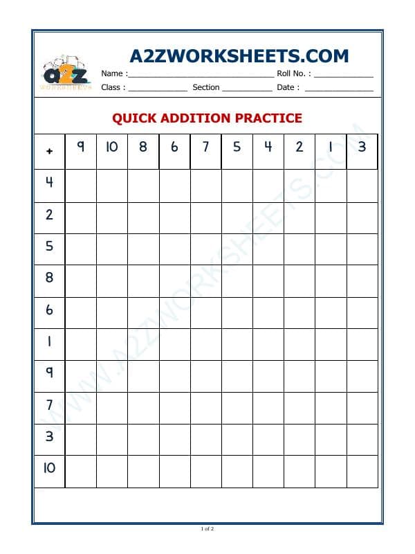 A2ZWorksheets:Maths-Addition-Quick Addition Practice-01