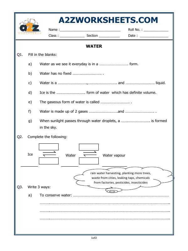 A2ZWorksheets:Science-Basic Necessities-Water