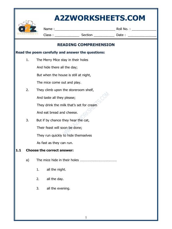 A2ZWorksheets:English-Reading-English Comprehension - 14