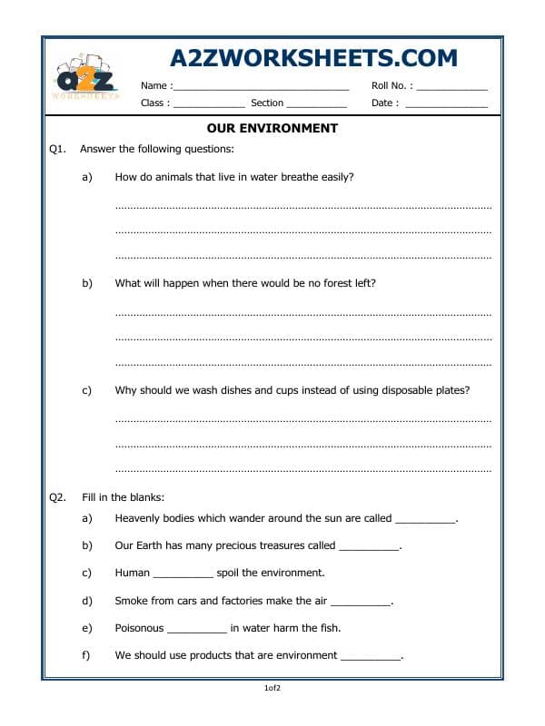 A2ZWorksheets:Science-Environment And Our Surroundings-Our Environment