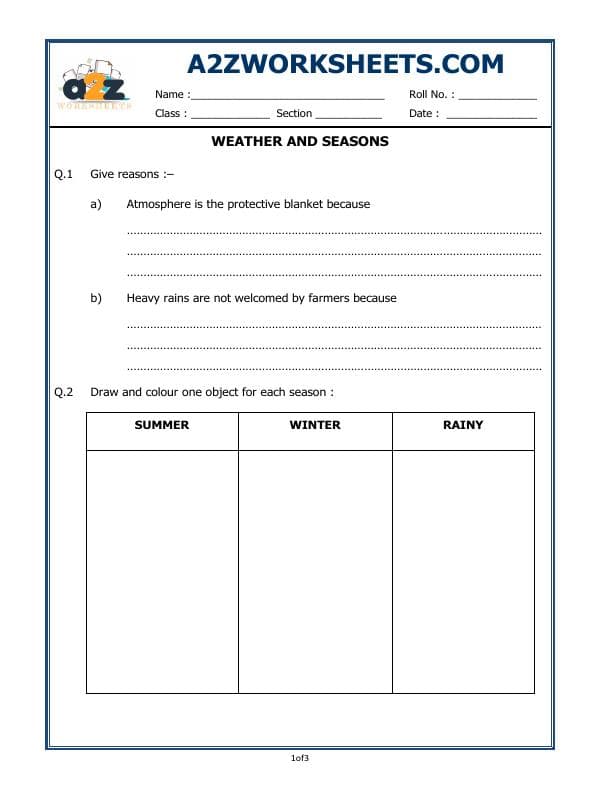 A2ZWorksheets:Science-Environment And Our Surroundings-Weather And Seasons