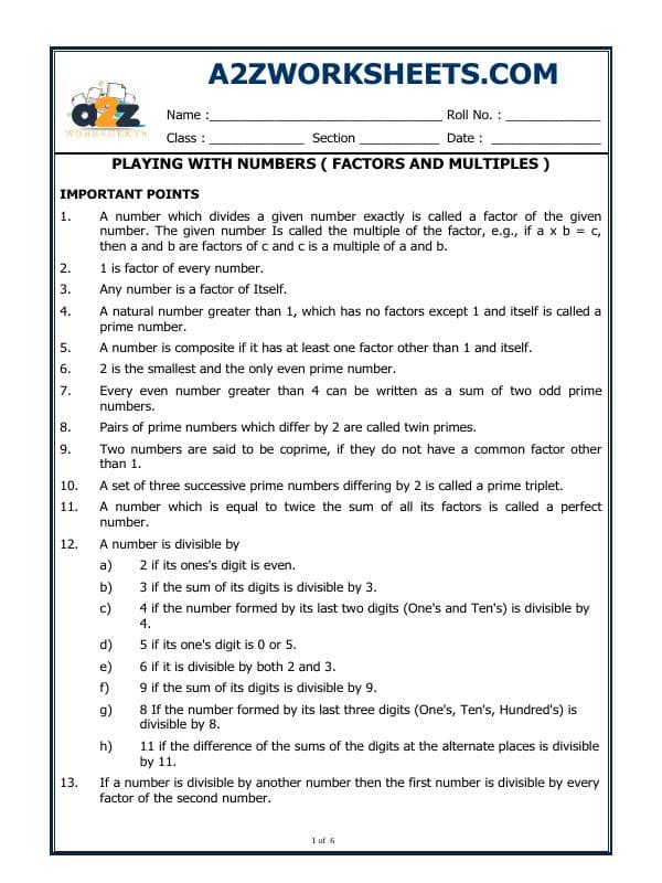 Playing With Numbers (Factors And Multiples)