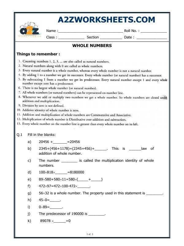 A2ZWorksheets:Maths-Numbers-Whole Numbers