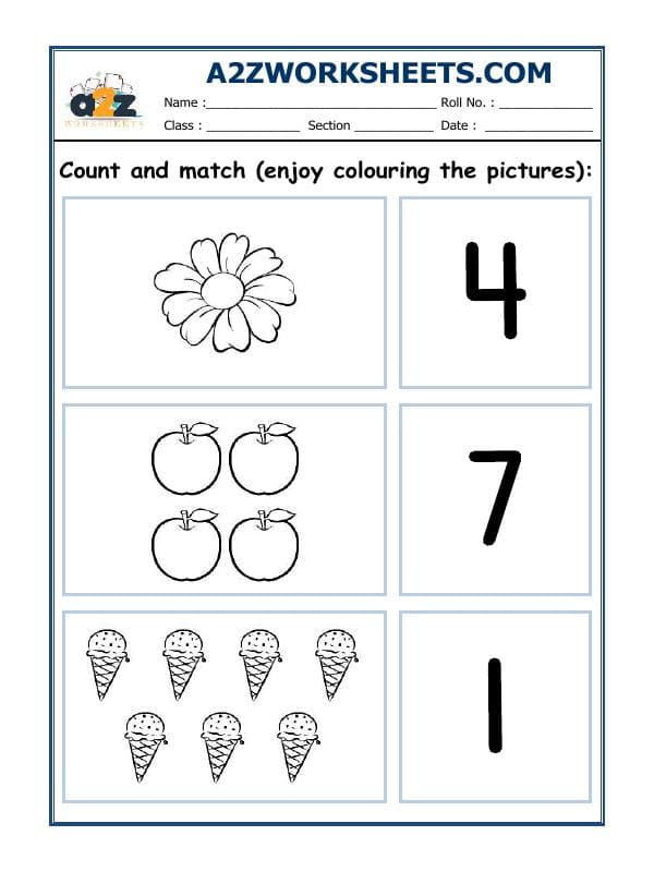 A2ZWorksheets:Maths-Numbers-Count And Match-01