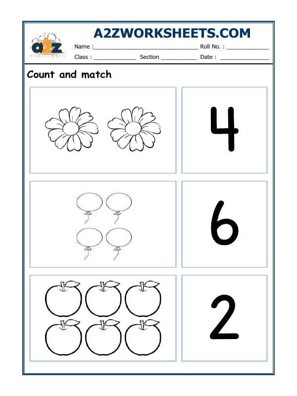 A2ZWorksheets:Maths-Numbers-Count And Match-02