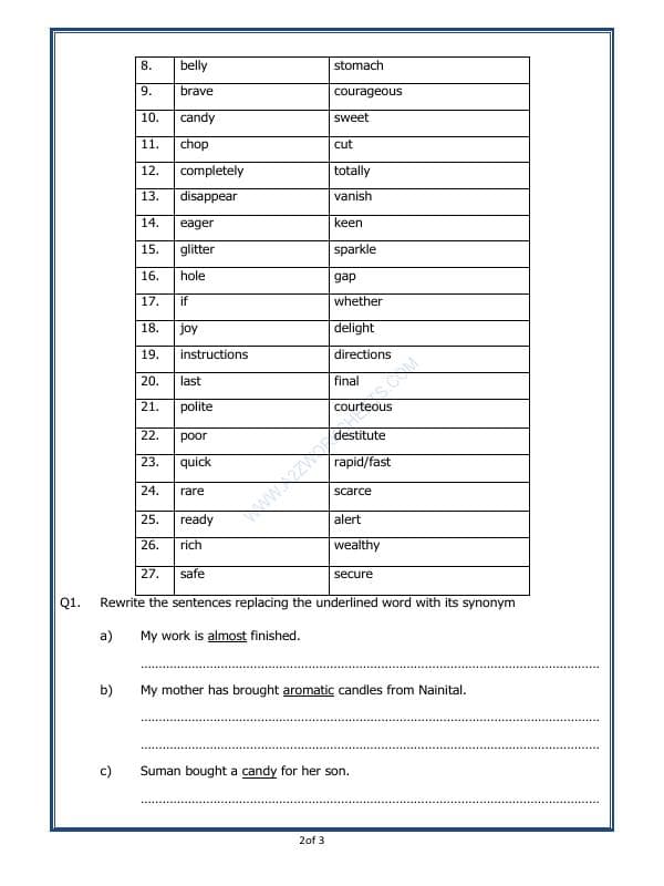 A2ZWorksheets:English-Grammar-Synonyms