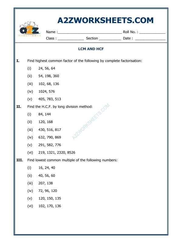 A2ZWorksheets:Maths-LCM and HCM-Lcm And Hcf-02