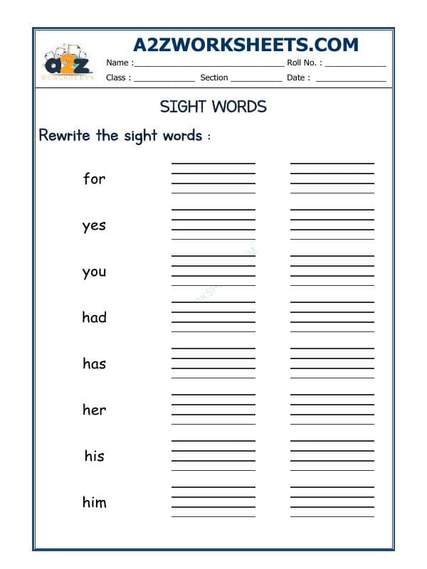 A2ZWorksheets:English-Grammar-Sight Words-04