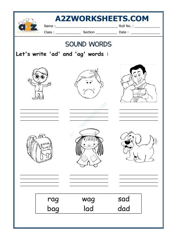 A2ZWorksheets:English-Reading-'Ag' And 'Ad' Sound Words