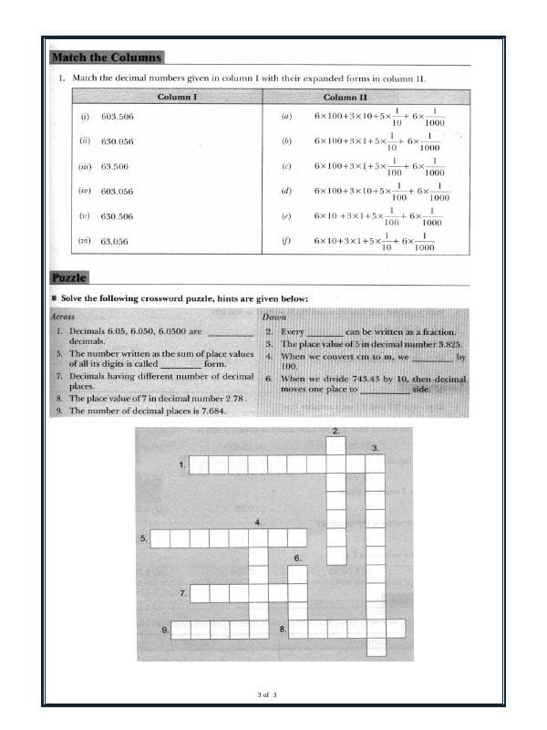 A2ZWorksheets:Maths-Decimals-Decimals